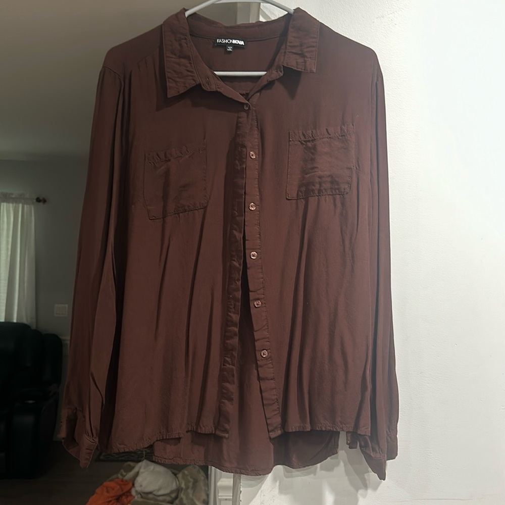 Brown long sleeve blouse size XL
